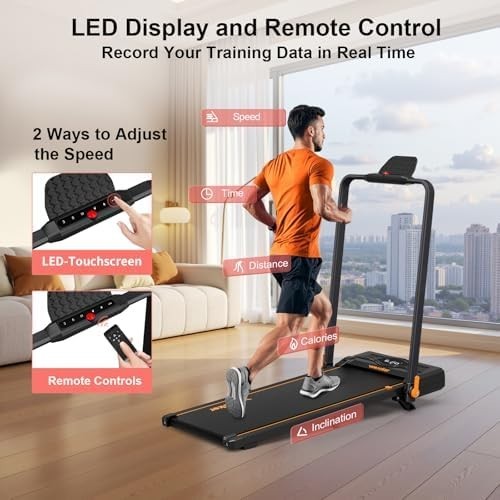 Foldable Under Desk Treadmill 12km/h Incline LED Display Remote Control - Kwikley