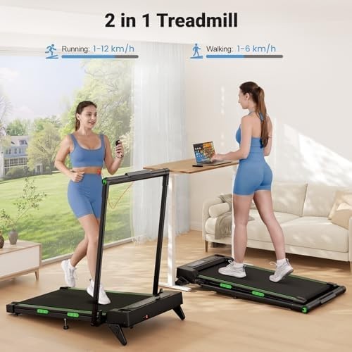 Foldable Under Desk Treadmill 12KM/H LED Remote Incline Shock Absorb - Kwikley