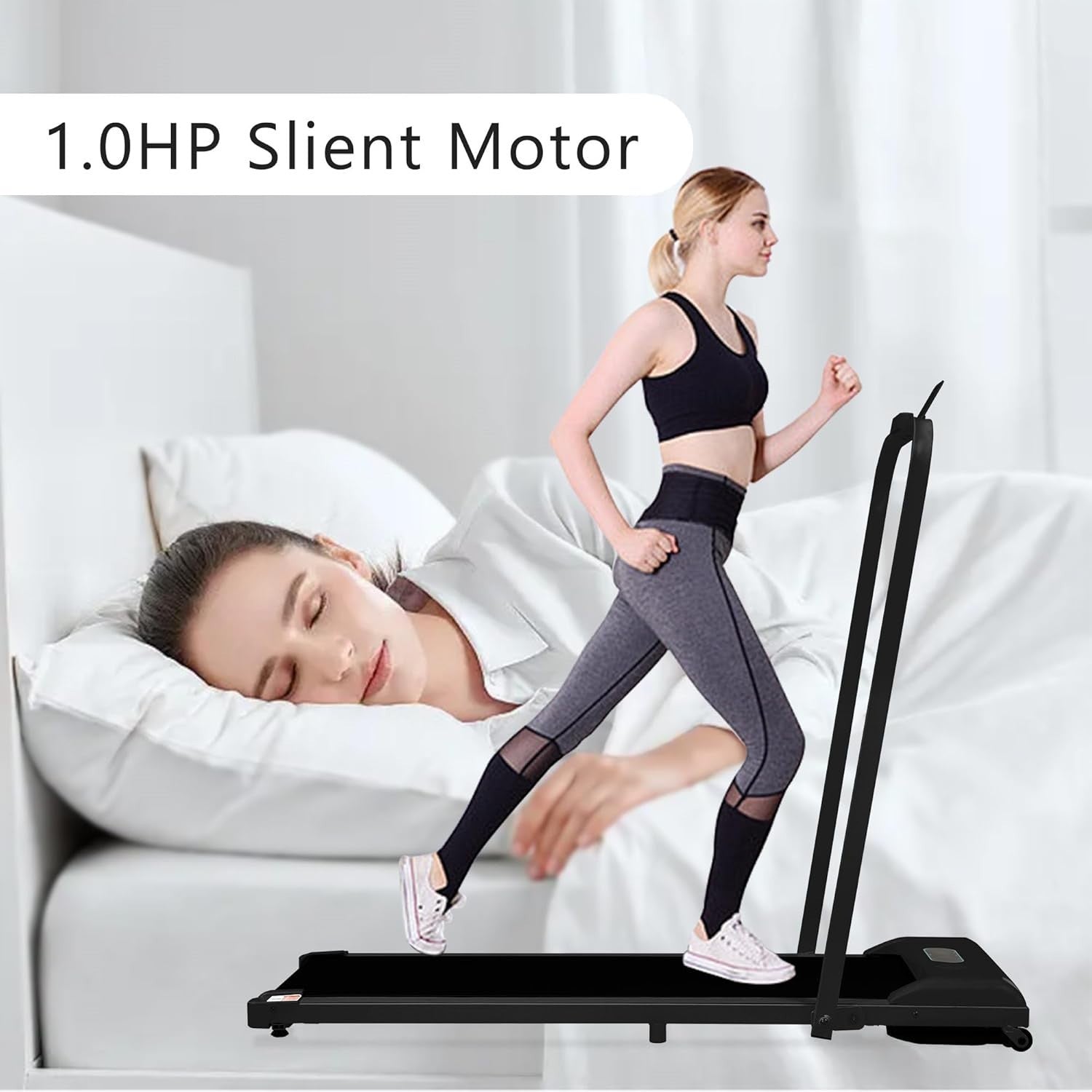 Foldable Under Desk Treadmill 2 - in - 1 LED Display Bluetooth Black - Kwikley