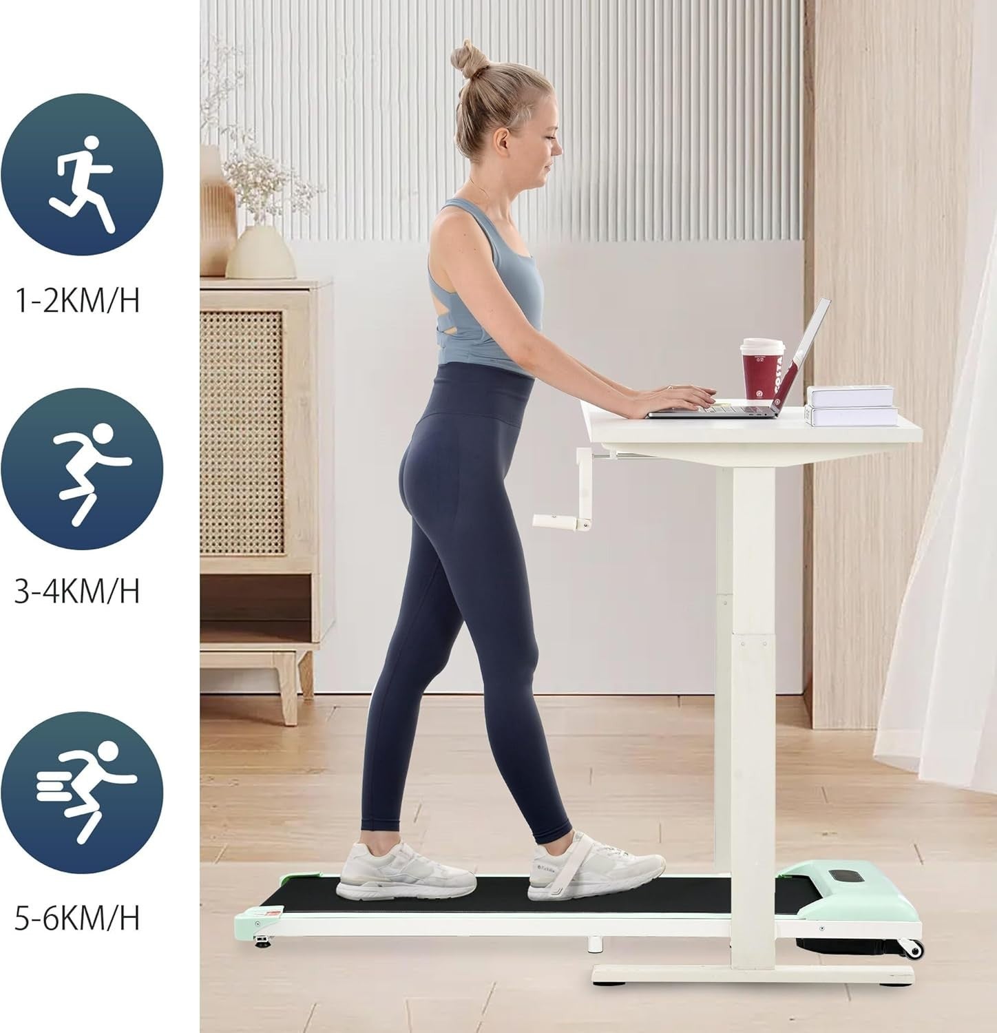 Foldable Under Desk Treadmill 2 - in - 1 LED Display Bluetooth Green - Kwikley