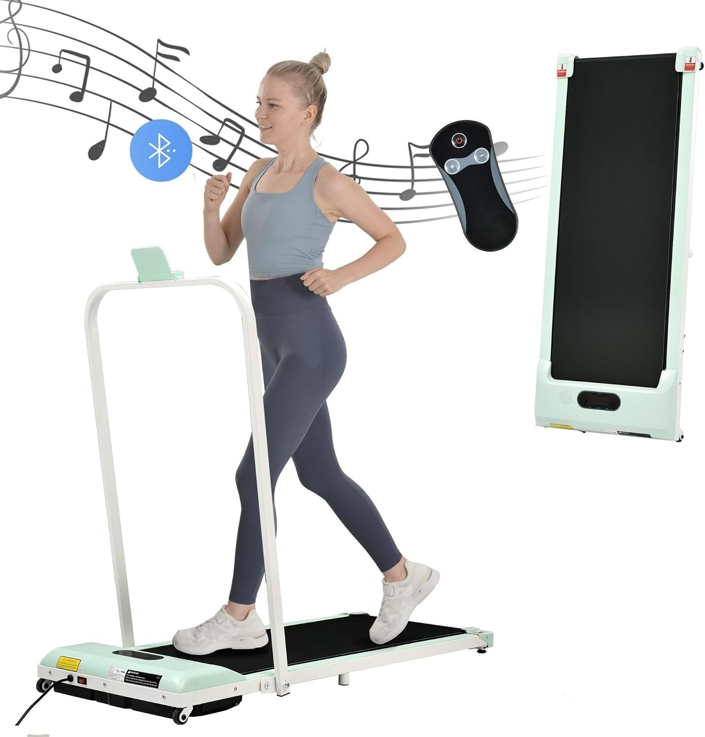 Foldable Under Desk Treadmill 2 - in - 1 LED Display Bluetooth Green - Kwikley