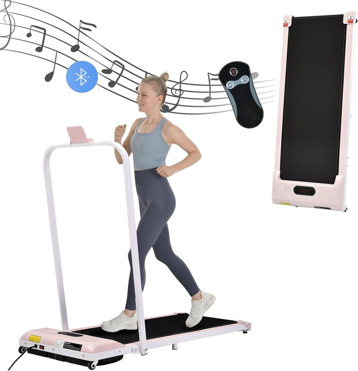 Foldable Under Desk Treadmill 2 - in - 1 LED Display Bluetooth Pink - Kwikley