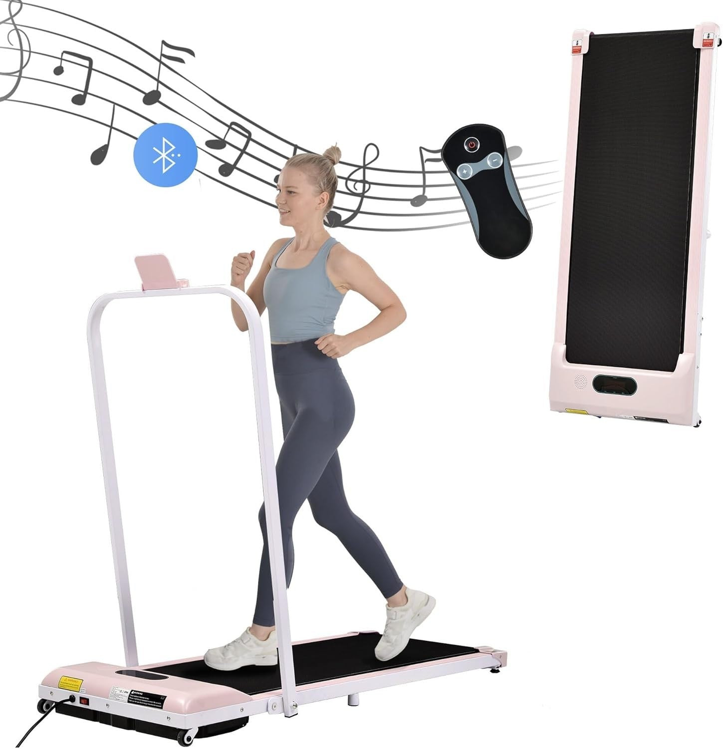 Foldable Under Desk Treadmill 2 - in - 1 LED Display Bluetooth Pink - Kwikley