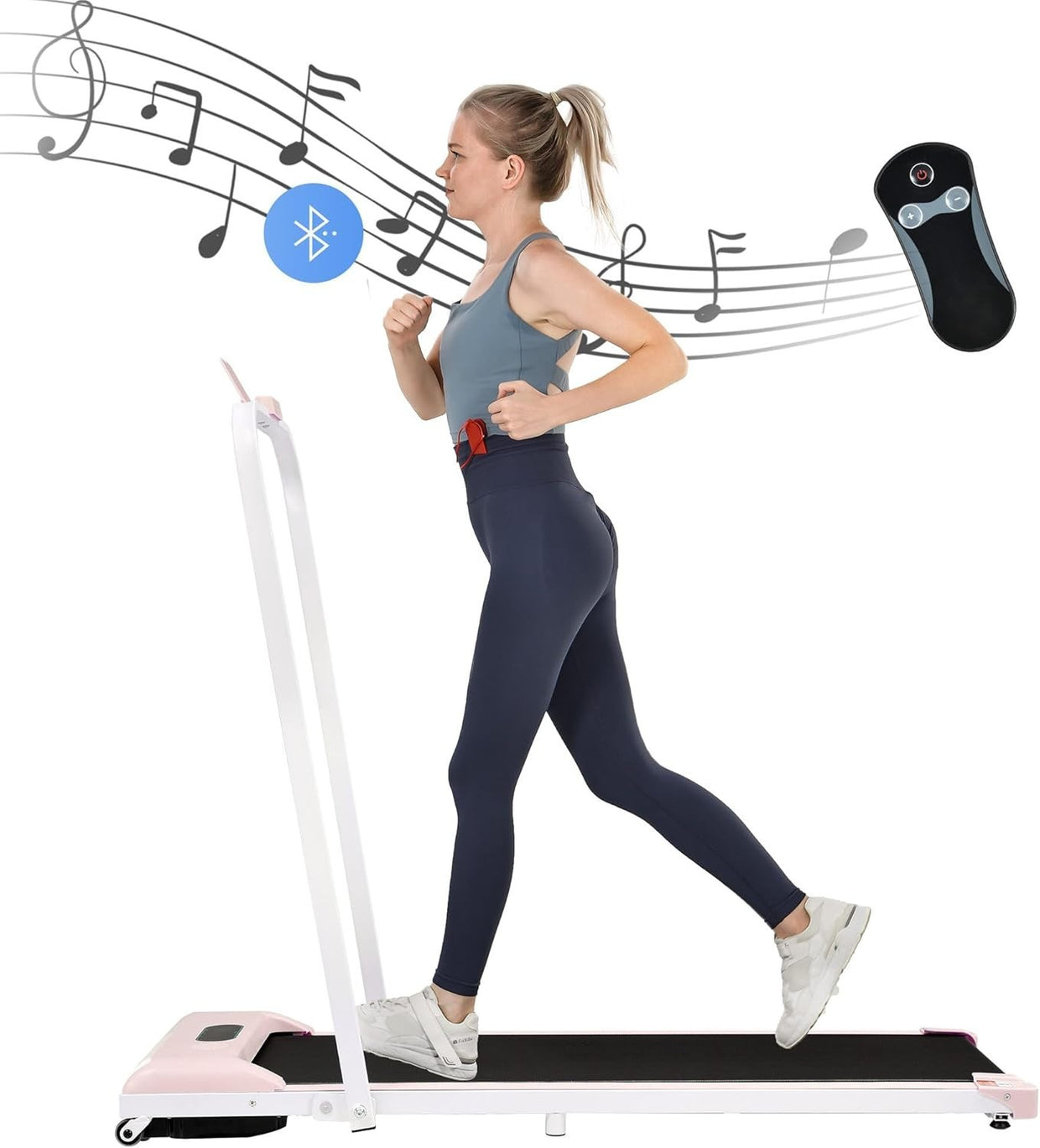 Foldable Under Desk Treadmill 2 - in - 1 LED Display Bluetooth Pink - Kwikley