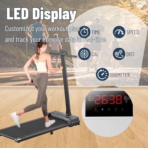 Foldable Under Desk Treadmill 2.5HP LED Display Home Office Gym Pad - Kwikley