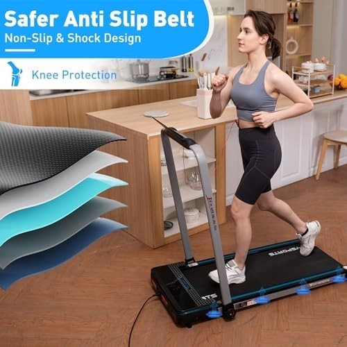 Foldable Under Desk Treadmill 2HP LED Display Bluetooth Walking Running Gym - Kwikley