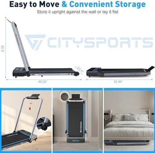 Foldable Under Desk Treadmill 2HP LED Display Bluetooth Walking Running Gym - Kwikley
