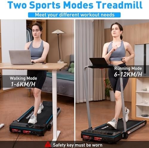 Foldable Under Desk Treadmill 2HP LED Display Bluetooth Walking Running Gym - Kwikley