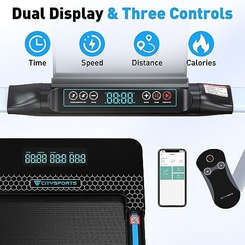 Foldable Under Desk Treadmill 2HP LED Display Bluetooth Walking Running Gym - Kwikley