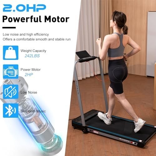 Foldable Under Desk Treadmill 2HP LED Display Bluetooth Walking Running Gym - Kwikley
