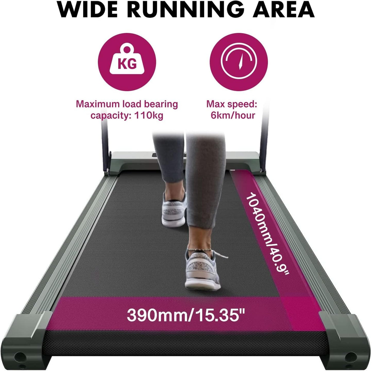 Foldable Under Desk Treadmill with LED Display & Bluetooth Speaker - Kwikley