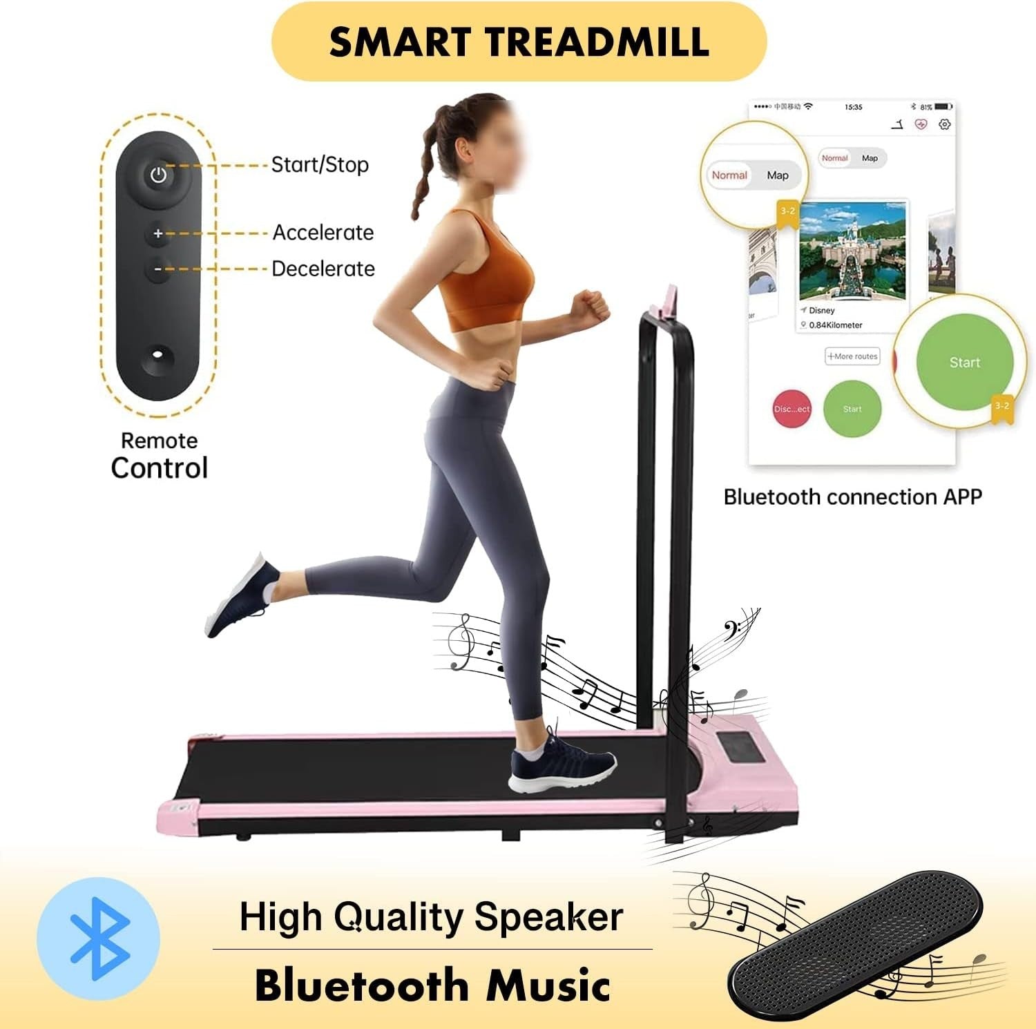 Foldable Under Desk Treadmill with LED Display & Bluetooth Speaker - Kwikley