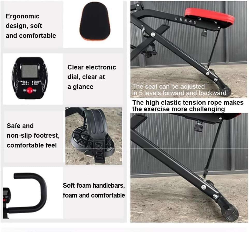 Foldable Upright Squat Rowing Machine w Display Adjustable Seat - Kwikley