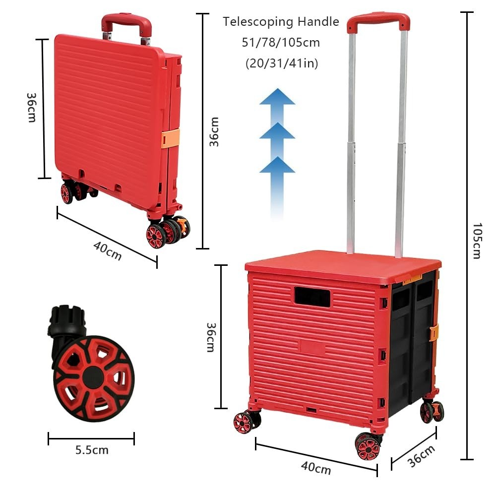 Foldable Utility Cart 50L Grocery & Travel Trolley with Telescopic Handle - Kwikley