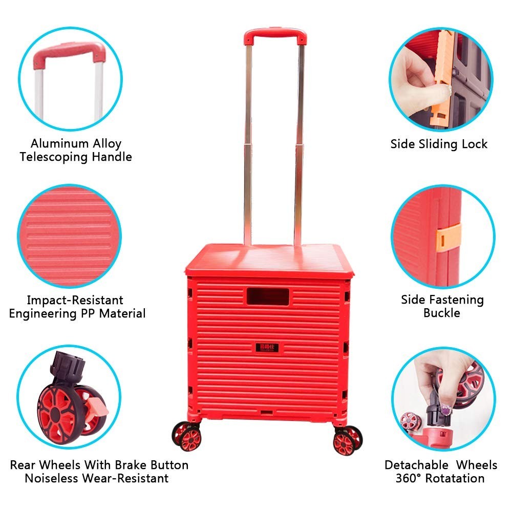 Foldable Utility Cart 50L Grocery & Travel Trolley with Telescopic Handle - Kwikley
