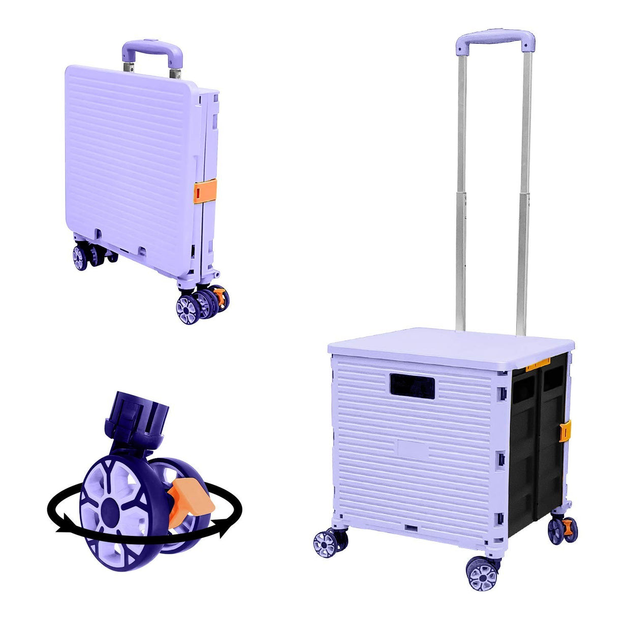 Foldable Utility Cart with 360° Wheels 50L Grocery & Travel Trolley - Kwikley