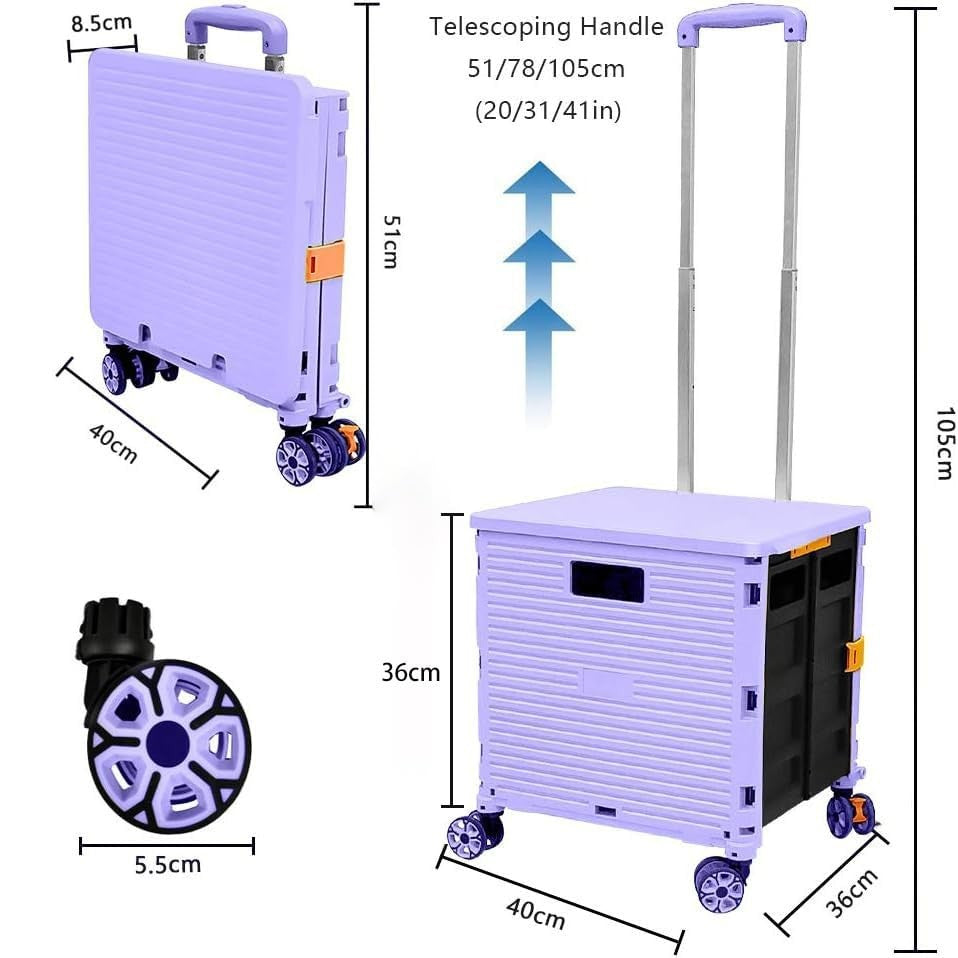 Foldable Utility Cart with 360° Wheels 50L Grocery & Travel Trolley - Kwikley