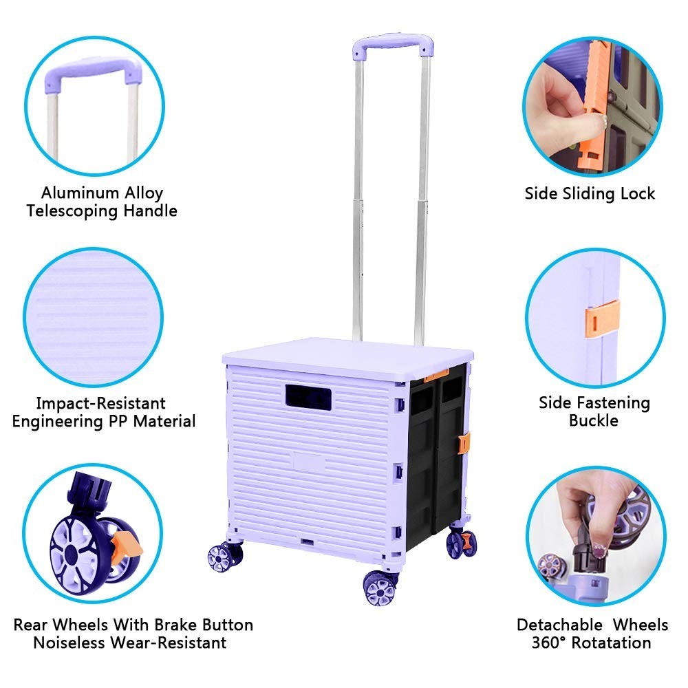 Foldable Utility Cart with 360° Wheels 50L Grocery & Travel Trolley - Kwikley