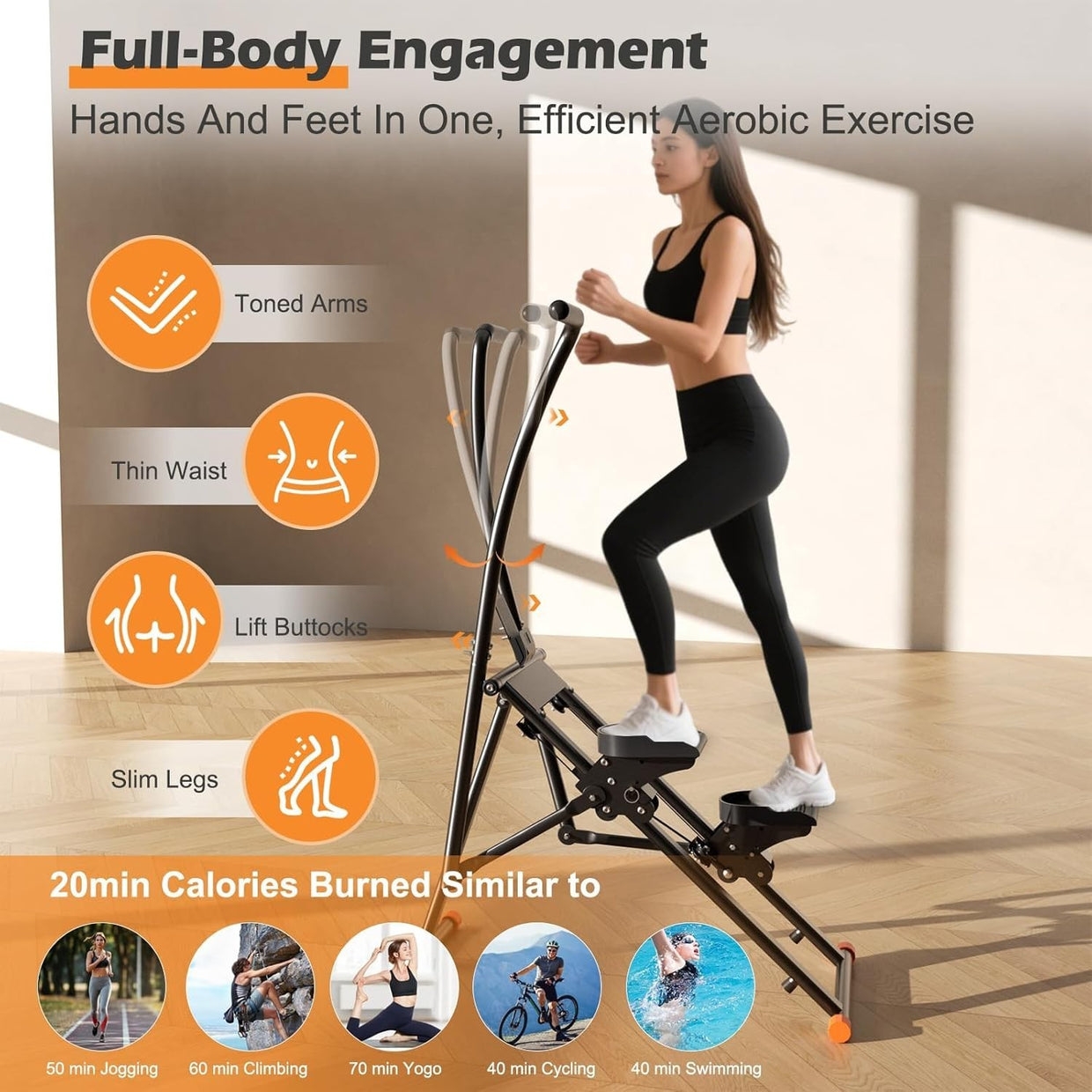 Foldable Vertical Climber Machine w/ LCD Monitor, Adjustable Pedals - Kwikley