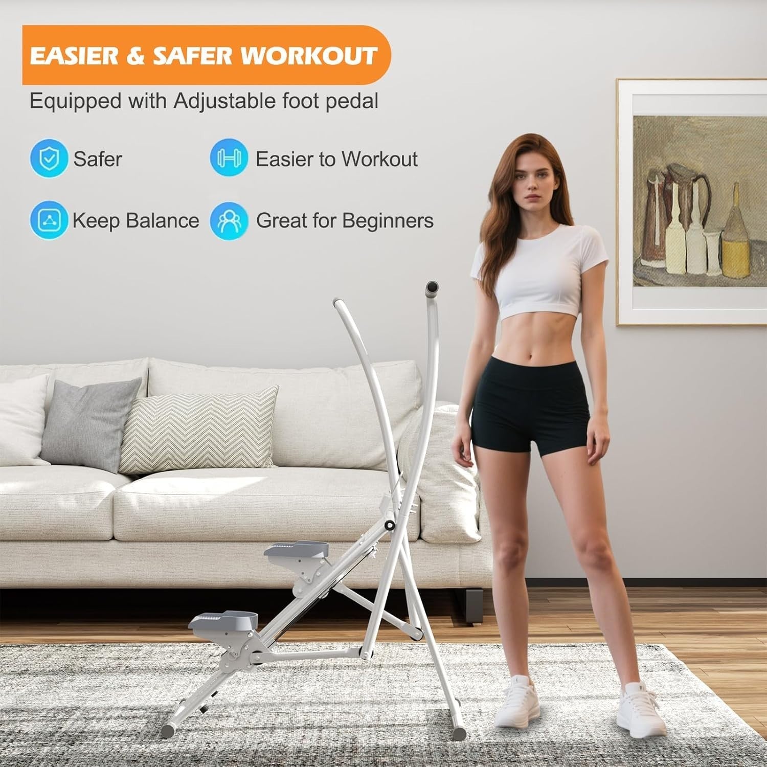 Foldable Vertical Climber Machine w/ LCD Monitor, Adjustable Pedals – White - Kwikley