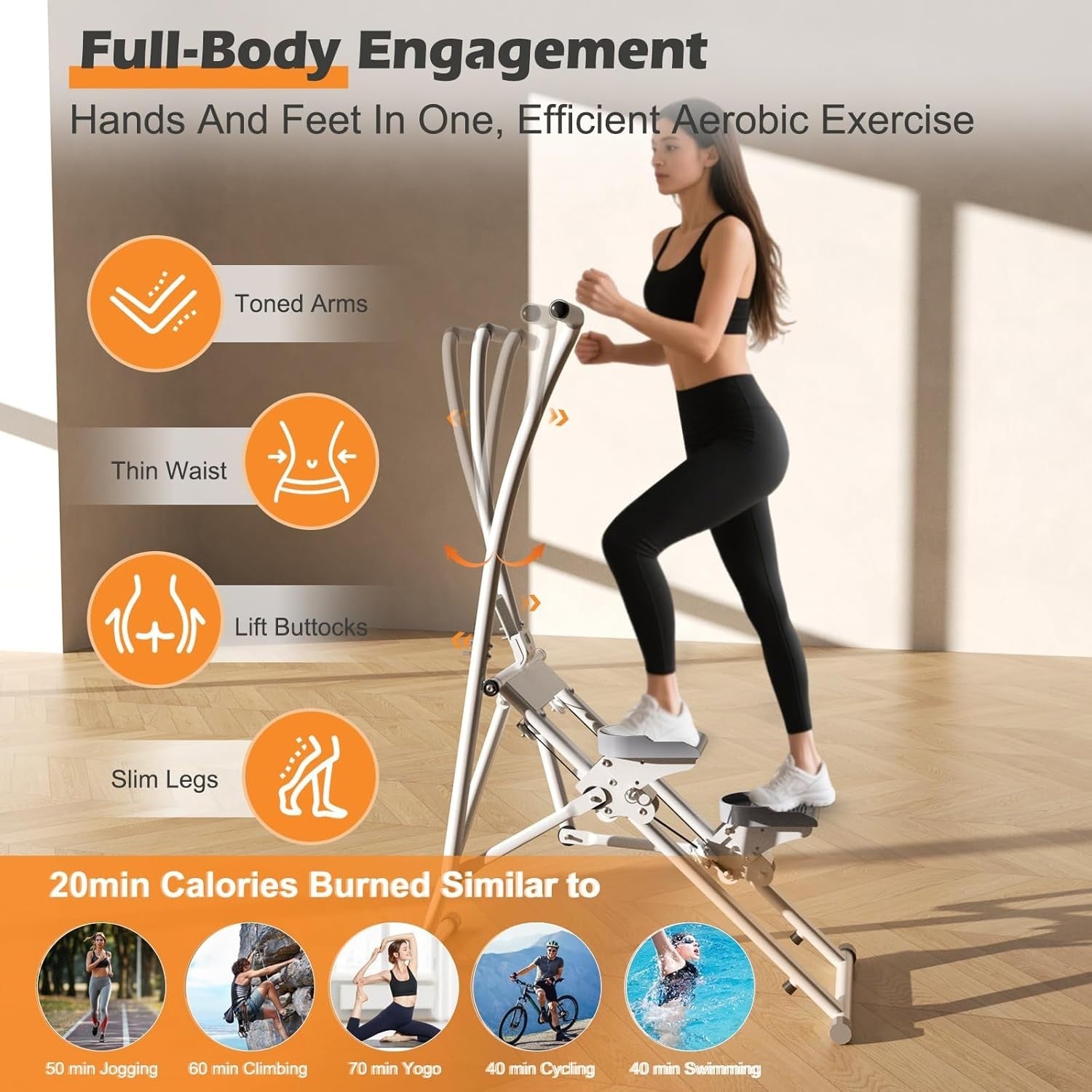 Foldable Vertical Climber Machine w/ LCD Monitor, Adjustable Pedals – White - Kwikley