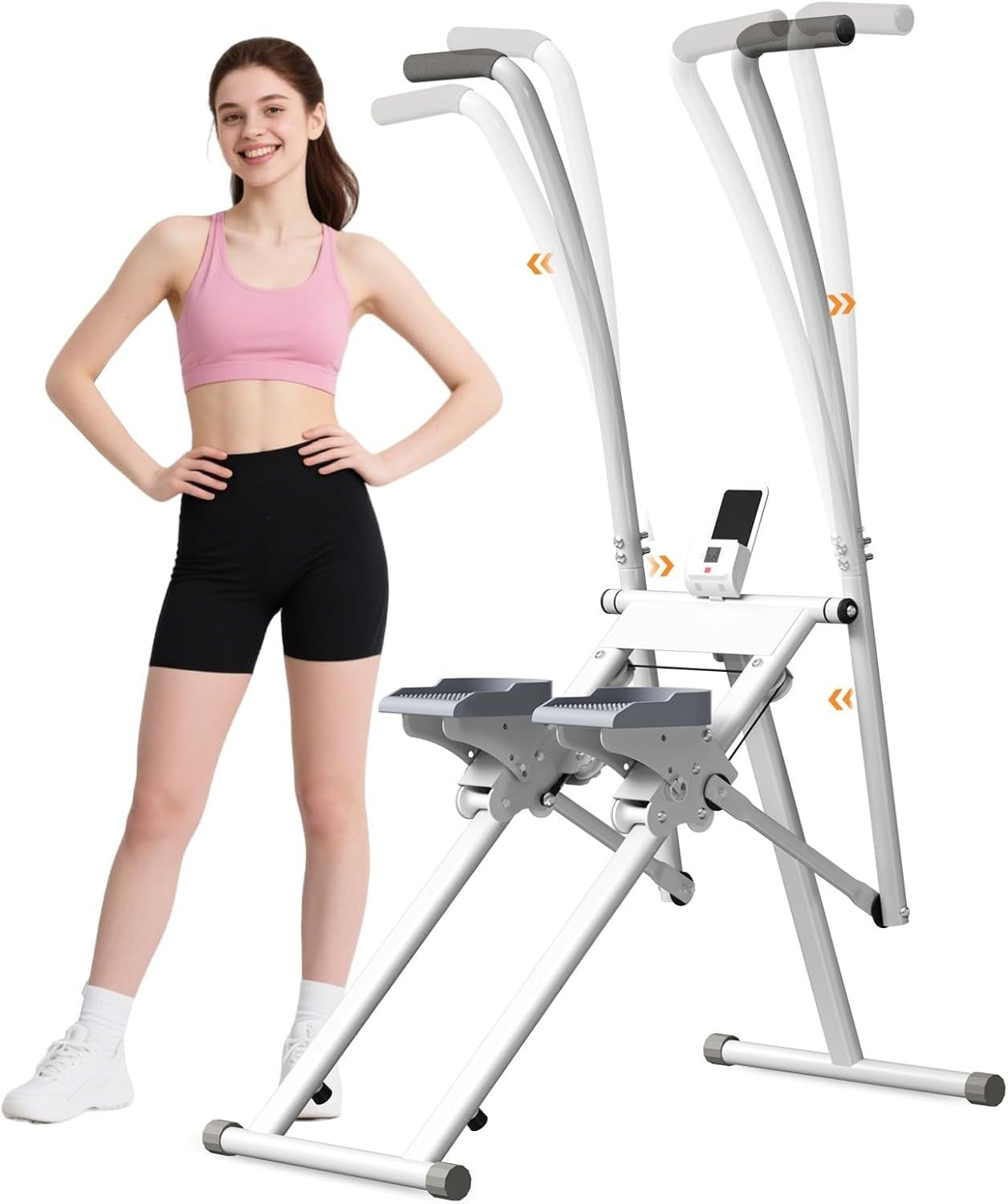 Foldable Vertical Climber Machine w/ LCD Monitor, Adjustable Pedals – White - Kwikley