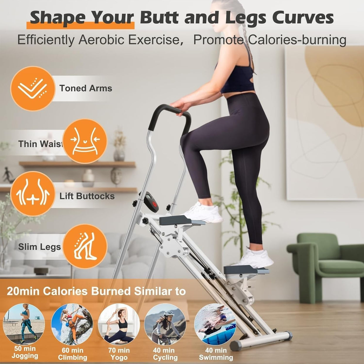 Foldable Vertical Climber Stair Stepper LCD Adjustable Handles Pedals 300lbs - Kwikley