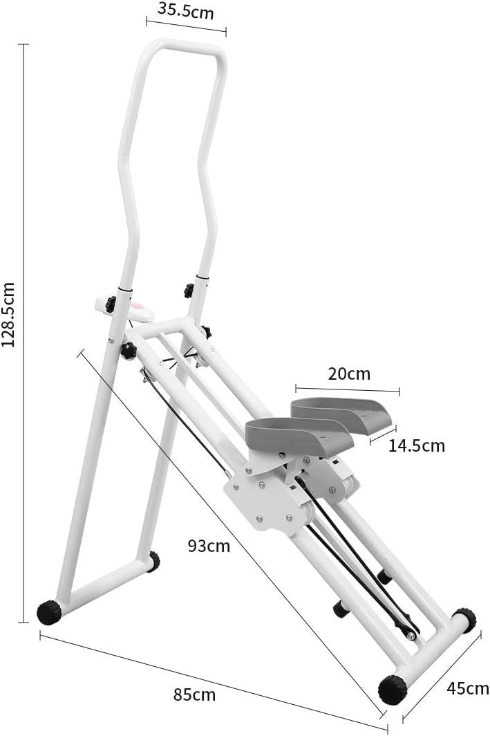 Foldable Vertical Climber Stair Stepper LED Adjustable Pedals Handlebar White - Kwikley