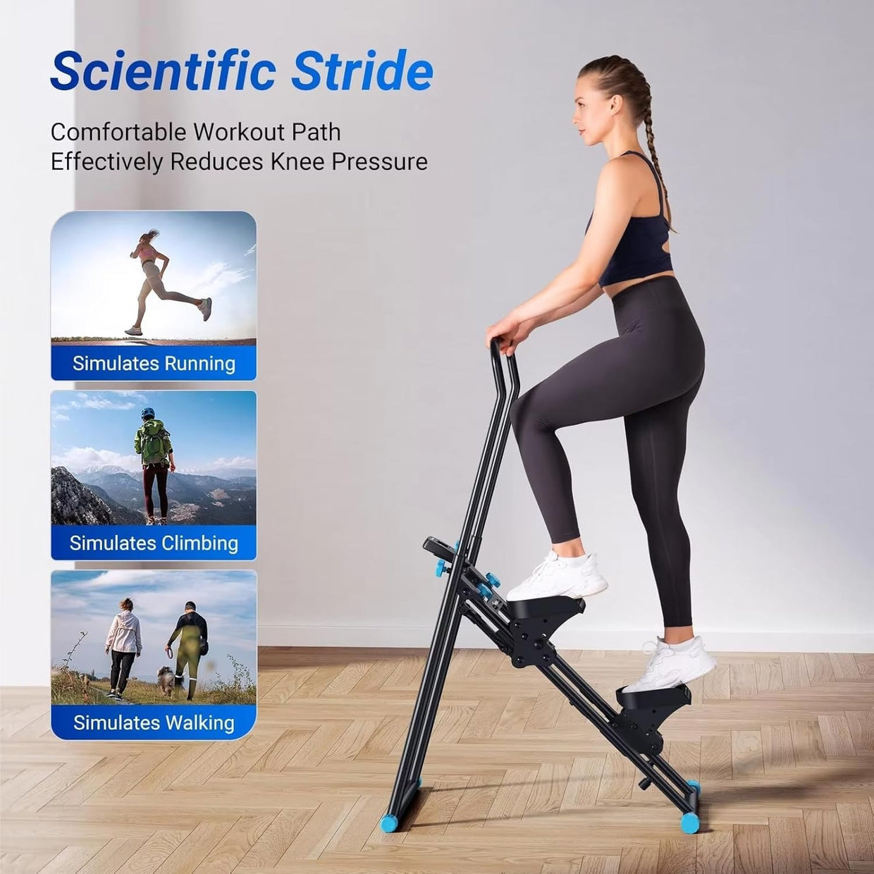 Foldable Vertical Climber Stair Stepper LED Adjustable Pedals Handlebar White - Kwikley