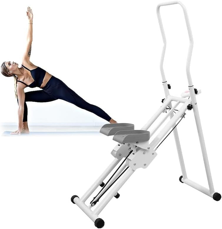 Foldable Vertical Climber Stair Stepper LED Adjustable Pedals Handlebar White - Kwikley
