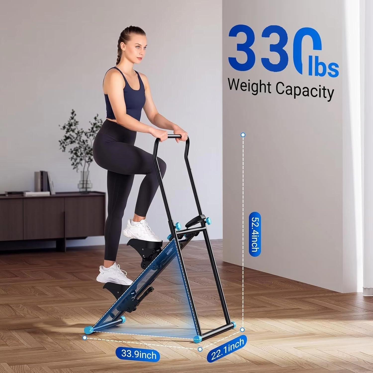 Foldable Vertical Climber Stair Stepper LED Adjustable Pedals Handlebar White - Kwikley