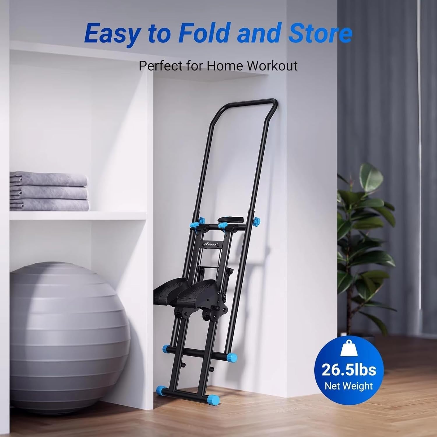 Foldable Vertical Climber Stair Stepper LED Display Adjustable Pedals 330lb - Kwikley