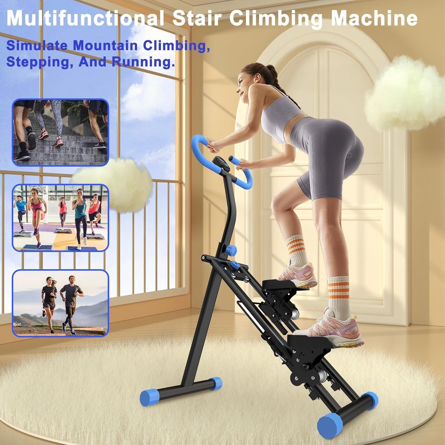 Foldable Vertical Climber Stair Stepper Pink w/ LCD Monitor & Adjustable Handles - Kwikley