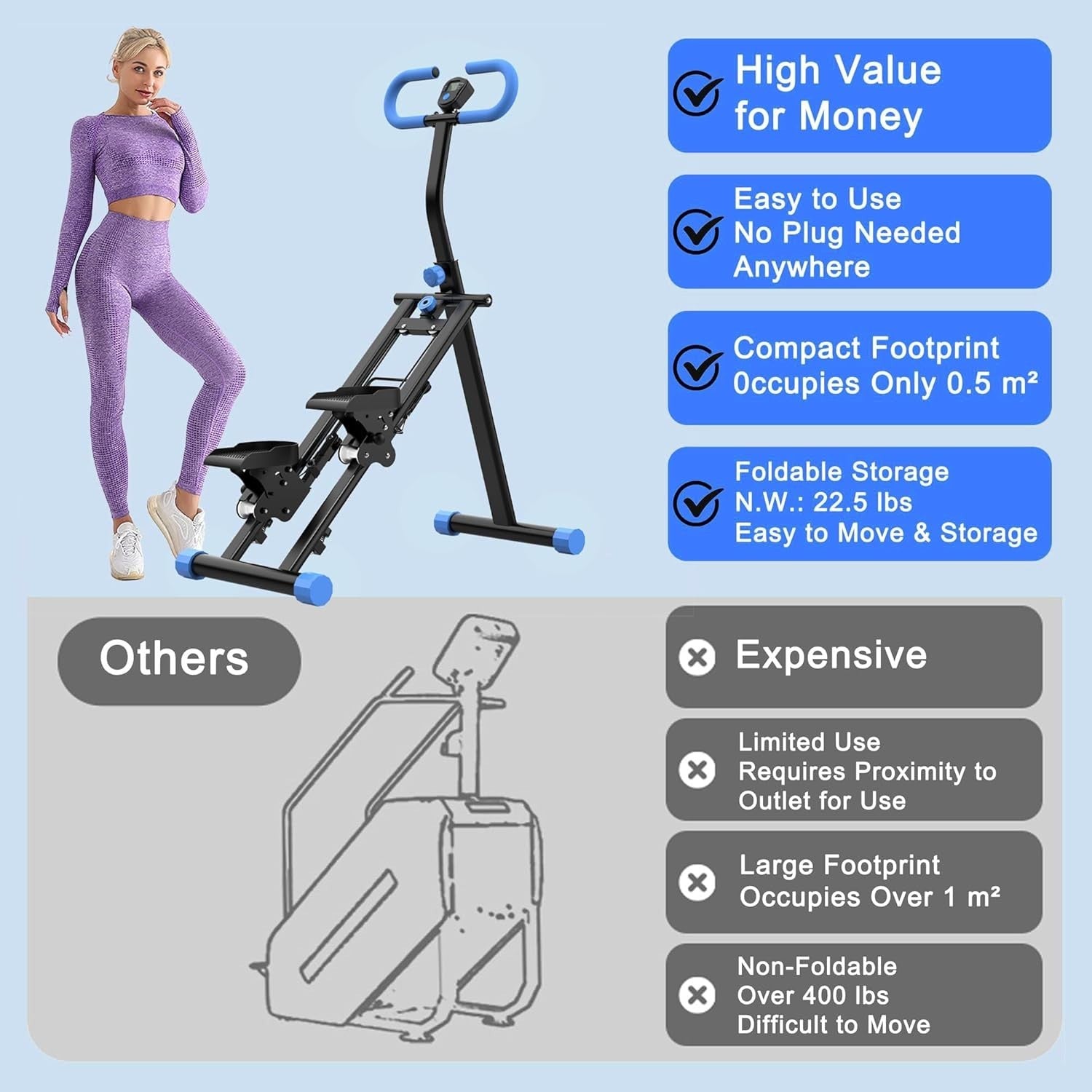 Foldable Vertical Climber Stair Stepper Pink w/ LCD Monitor & Adjustable Handles - Kwikley