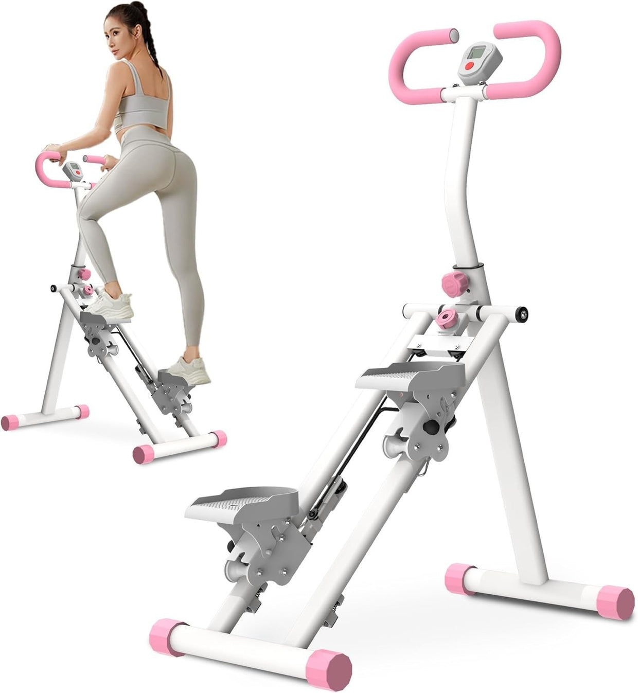Foldable Vertical Climber Stair Stepper Pink w/ LCD Monitor & Adjustable Handles - Kwikley