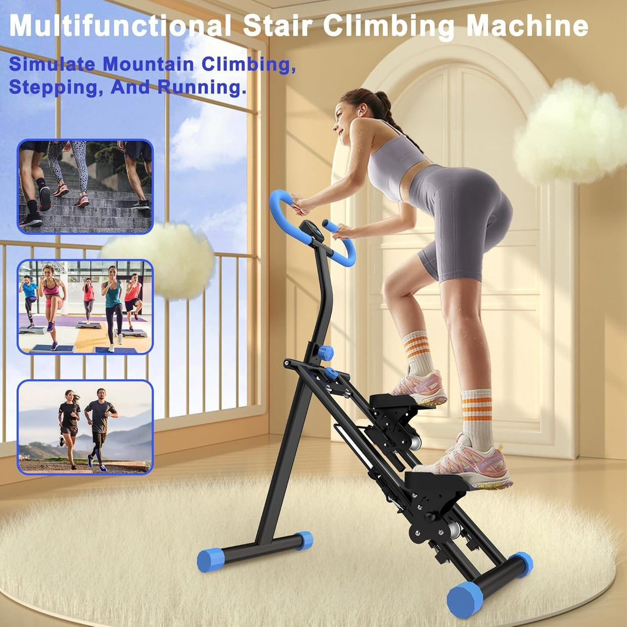 Foldable Vertical Climber Stair Stepper w/ LCD Monitor & Adjustable Handlebars - Kwikley