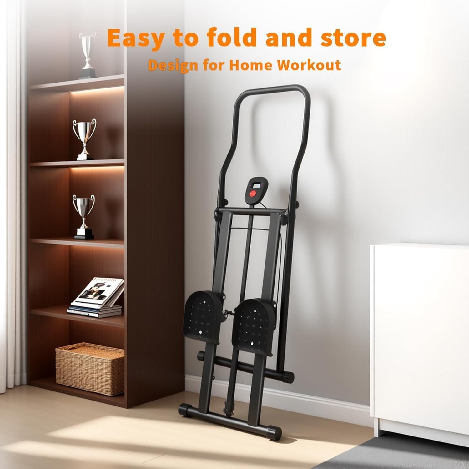 Foldable Vertical Climber Stepper w/ LCD Monitor, Wide Steps & Adjustable - Kwikley