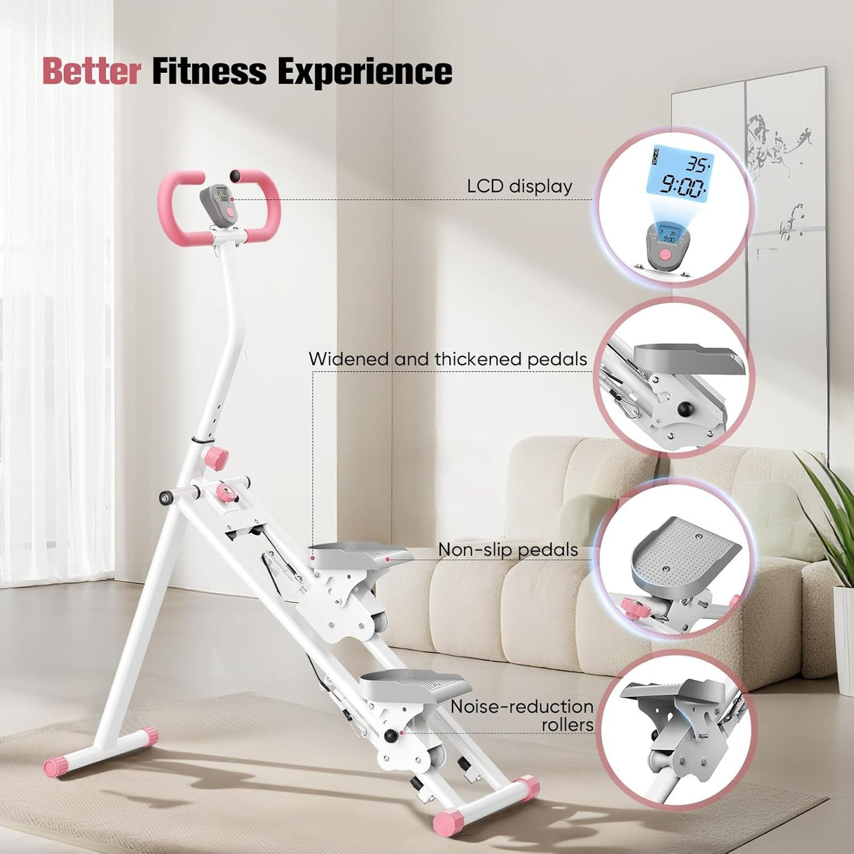 Foldable Vertical Stair Climber Stepper 300LB Capacity Quiet Home Gym Machine - Kwikley