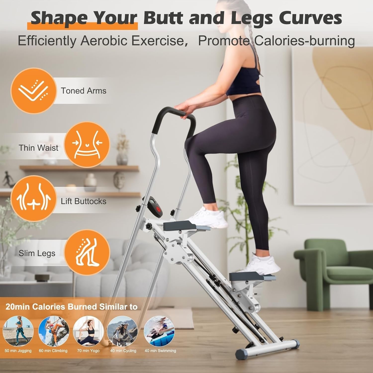 Foldable Vertical Stair Climber Stepper LCD Adjustable Armrests 150kg - Kwikley