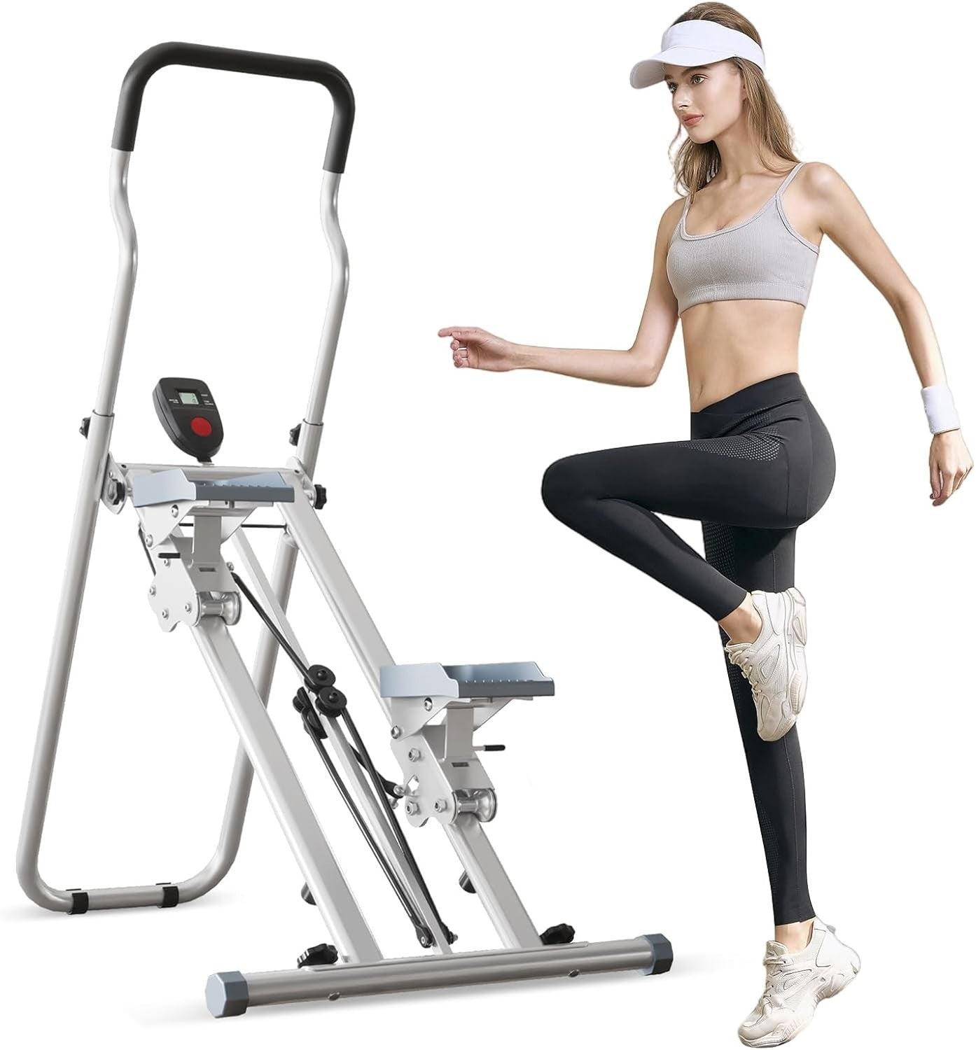 Foldable Vertical Stair Climber Stepper LCD Adjustable Armrests 150kg - Kwikley
