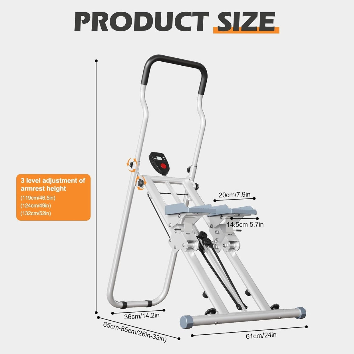 Foldable Vertical Stair Climber Stepper LCD Adjustable Armrests 150kg - Kwikley