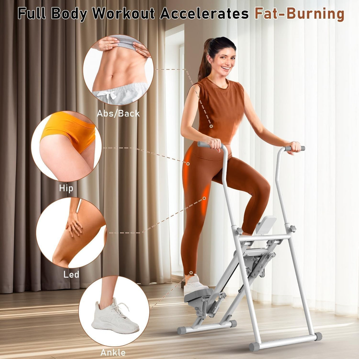 Foldable Vertical Stair Climber w/ Adjustable Incline, Large Pedals LCD Display - Kwikley