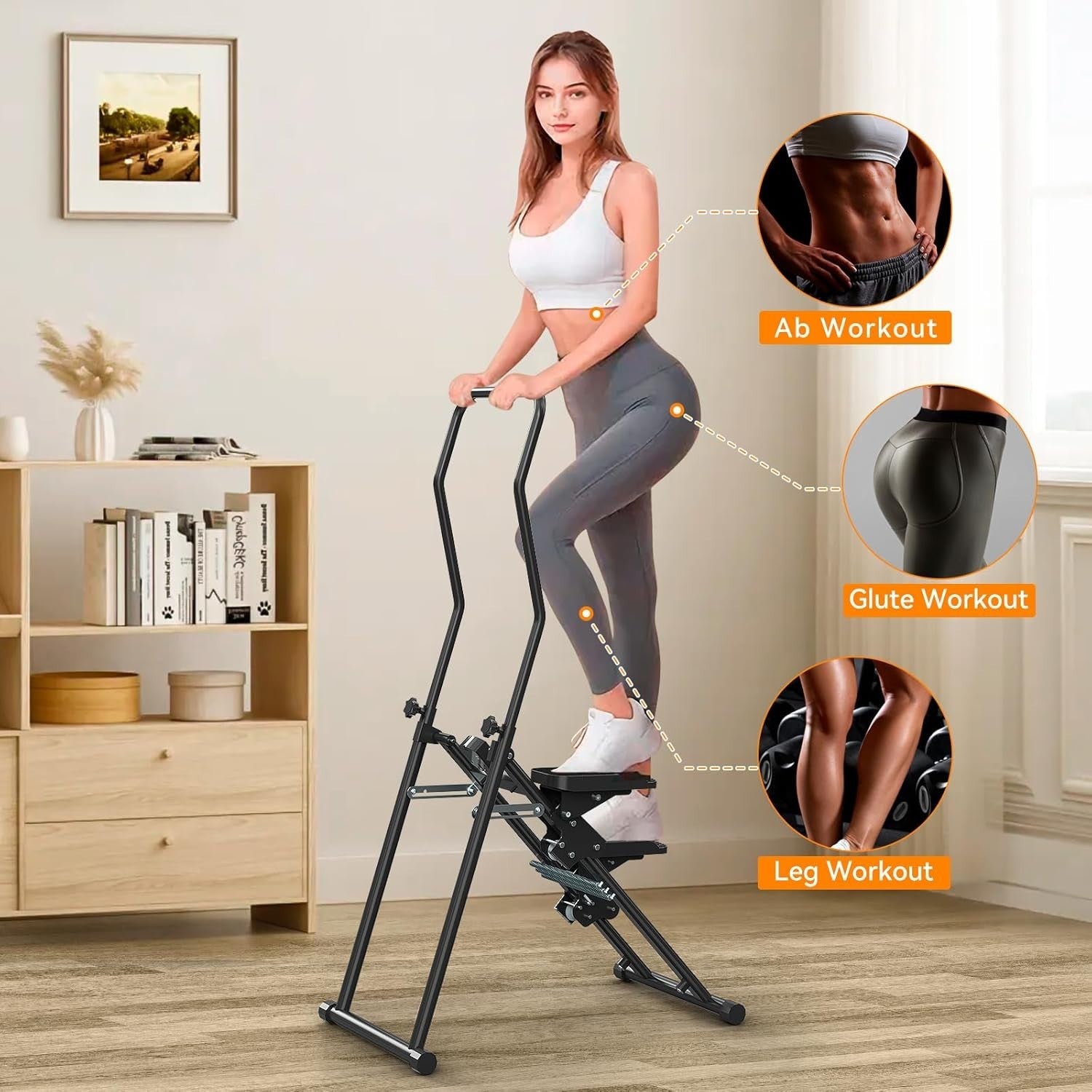 Foldable Vertical Stair Climber w/ Adjustable Incline, Large Pedals LCD Tracker - Kwikley