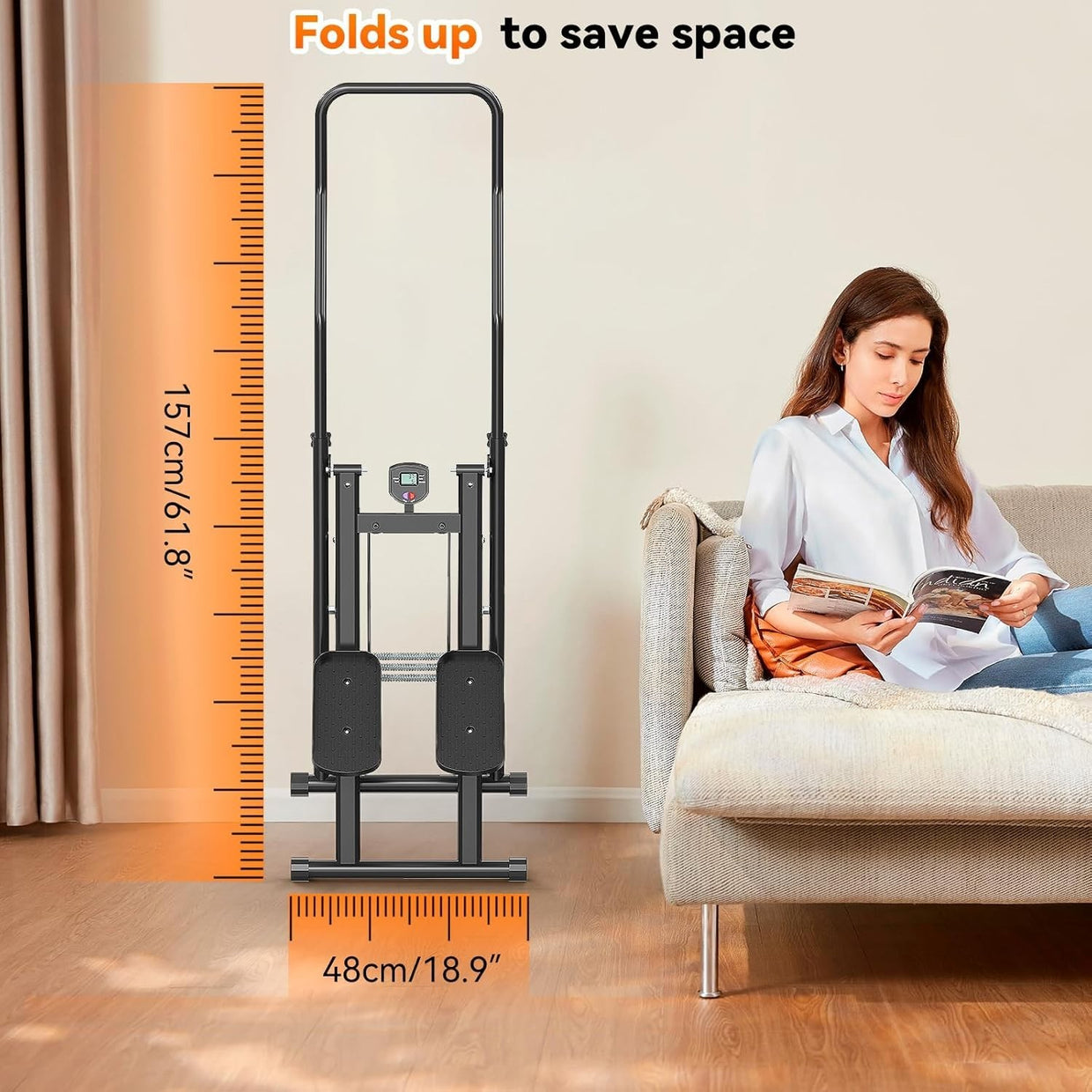 Foldable Vertical Stair Climber w/ Adjustable Incline, Large Pedals LCD Tracker - Kwikley