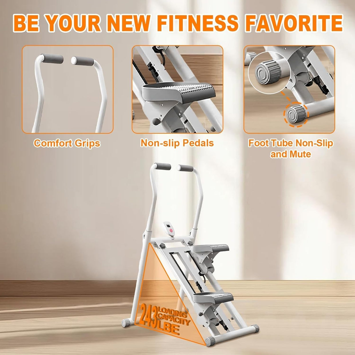 Foldable Vertical Stair Climber w/ LCD Monitor, 3 - Level Resistance & 300lb Max - Kwikley