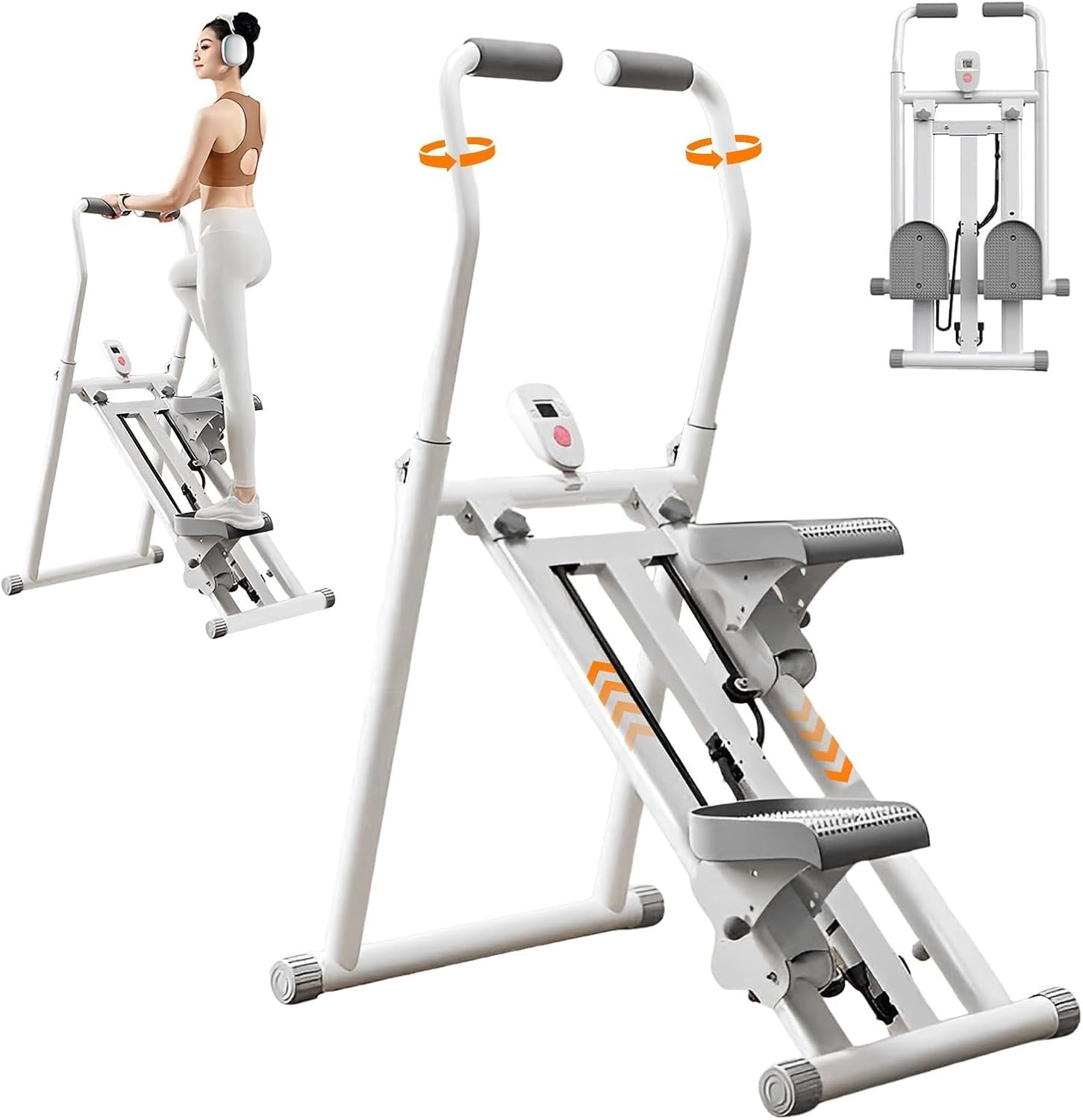 Foldable Vertical Stair Climber w/ LCD Monitor, 3 - Level Resistance & 300lb Max - Kwikley