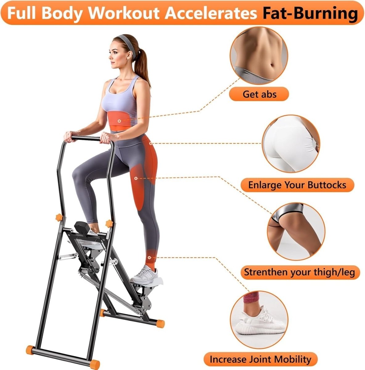 Foldable Vertical Stair Stepper Climber Adjustable Resistance Handle & Holder - Kwikley