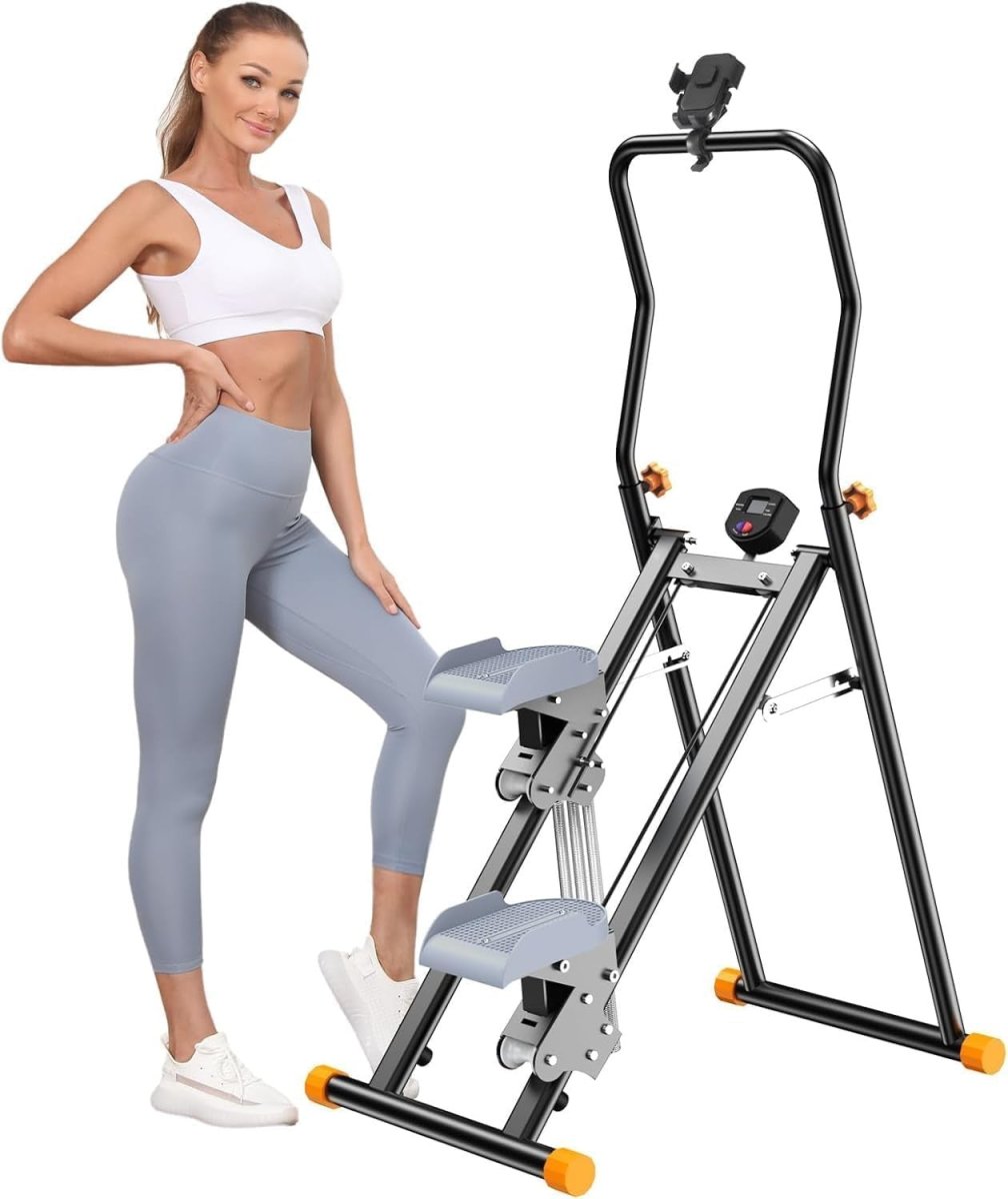 Foldable Vertical Stair Stepper Climber Adjustable Resistance Handle & Holder - Kwikley