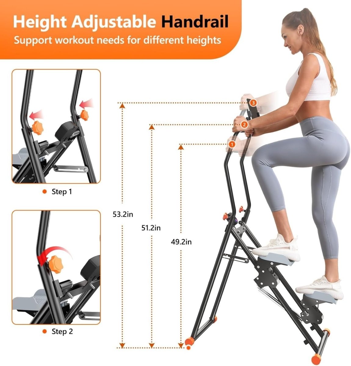 Foldable Vertical Stair Stepper Climber Adjustable Resistance Handle & Holder - Kwikley