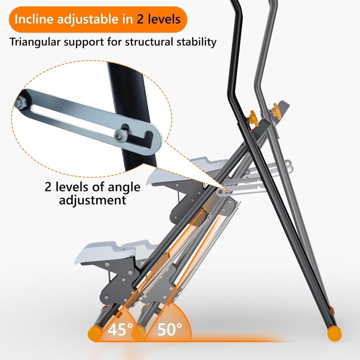 Foldable Vertical Stair Stepper Climber Adjustable Resistance Handle & Holder - Kwikley